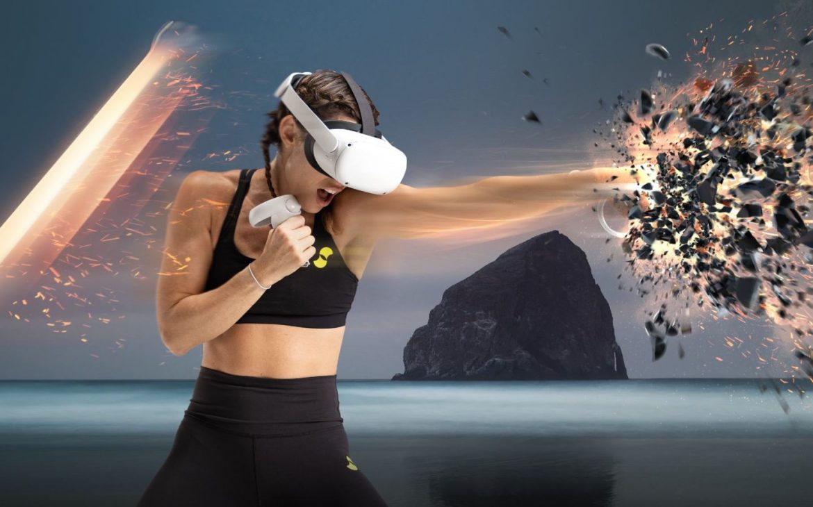 Woman playing on a VR headset
